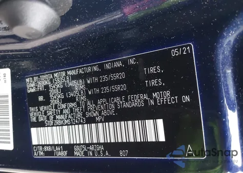 2021 Toyota Highlander Platinum from USA, damaged, VIN 5TDFZRBH3MS124743